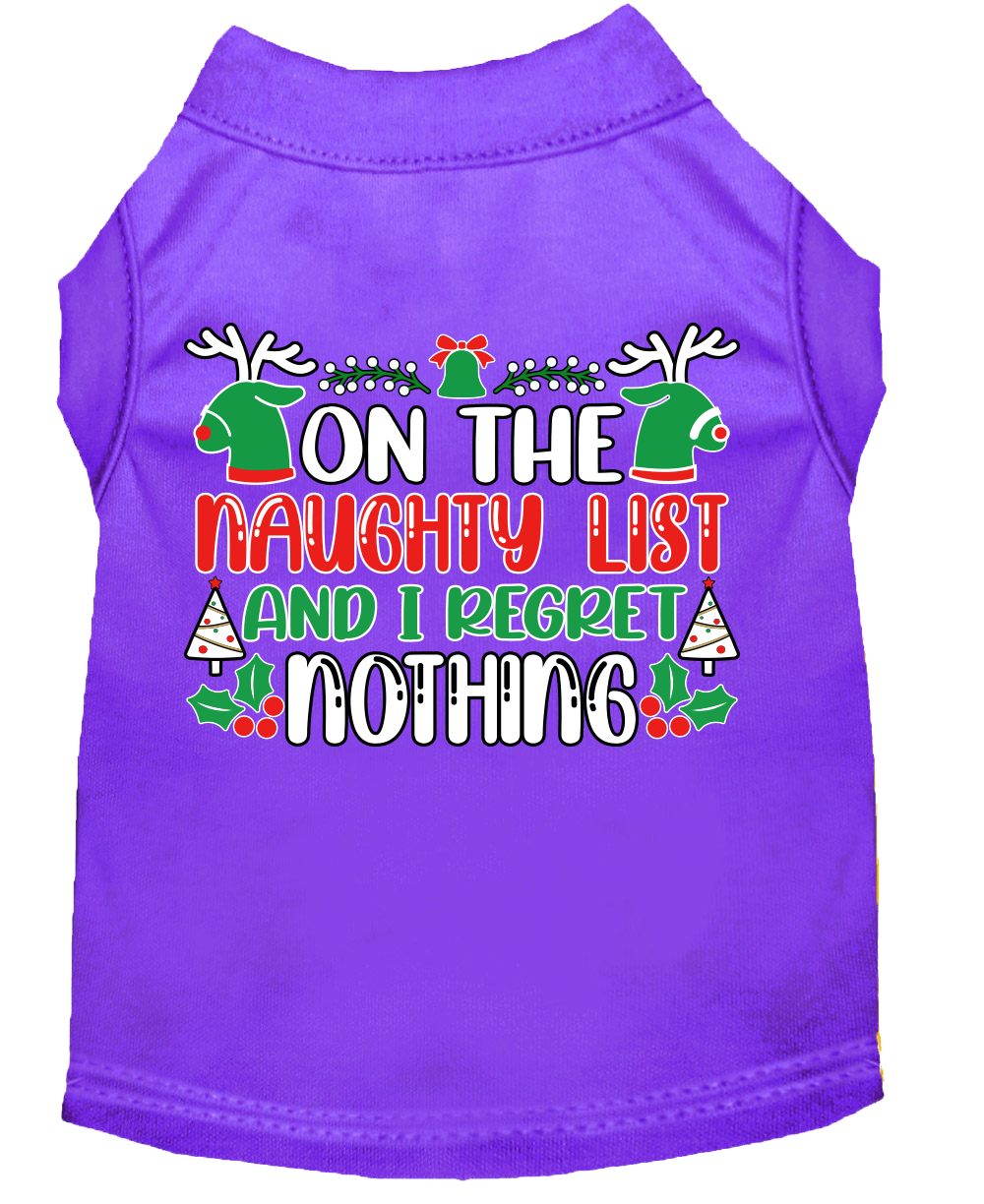 I Regret Nothing Screen Print Dog Shirt Purple Size LG